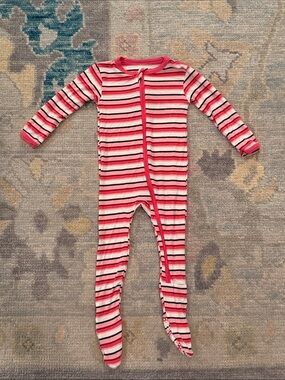 Kickee Pants Pink, White & Black Striped Footed Bamboo One-Piece